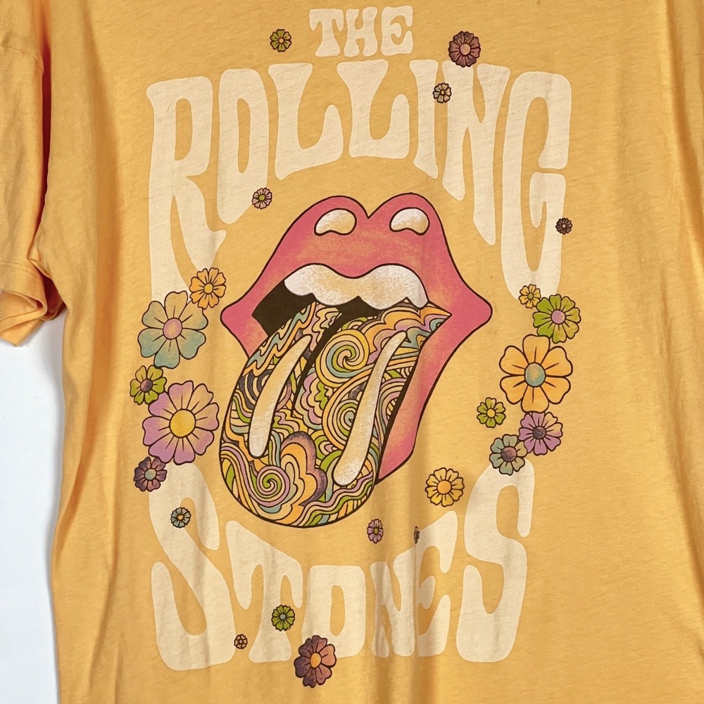 American Eagle Rolling Stones Graphic Tee Women XS/S Floral Tongue Yellow Good - Picture 5 of 8